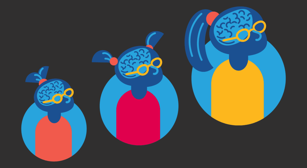 Abstract images of three kids, each one larger than the next