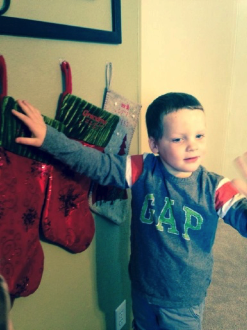 Liam touching the stockings