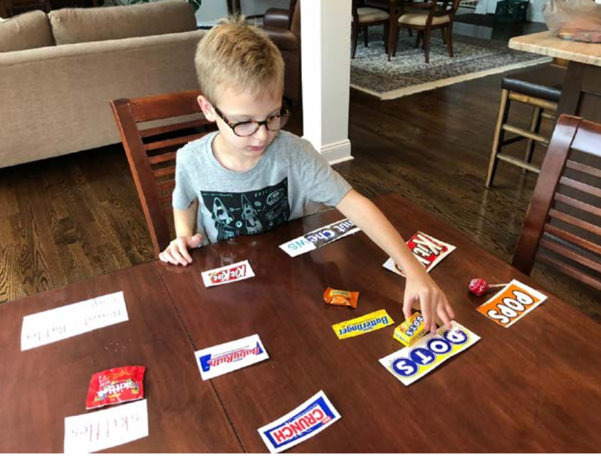 Reading candy wrapper labels