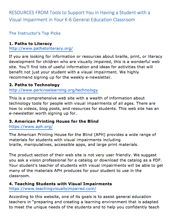 Download the 5-page resource list. Screenshot of resource list